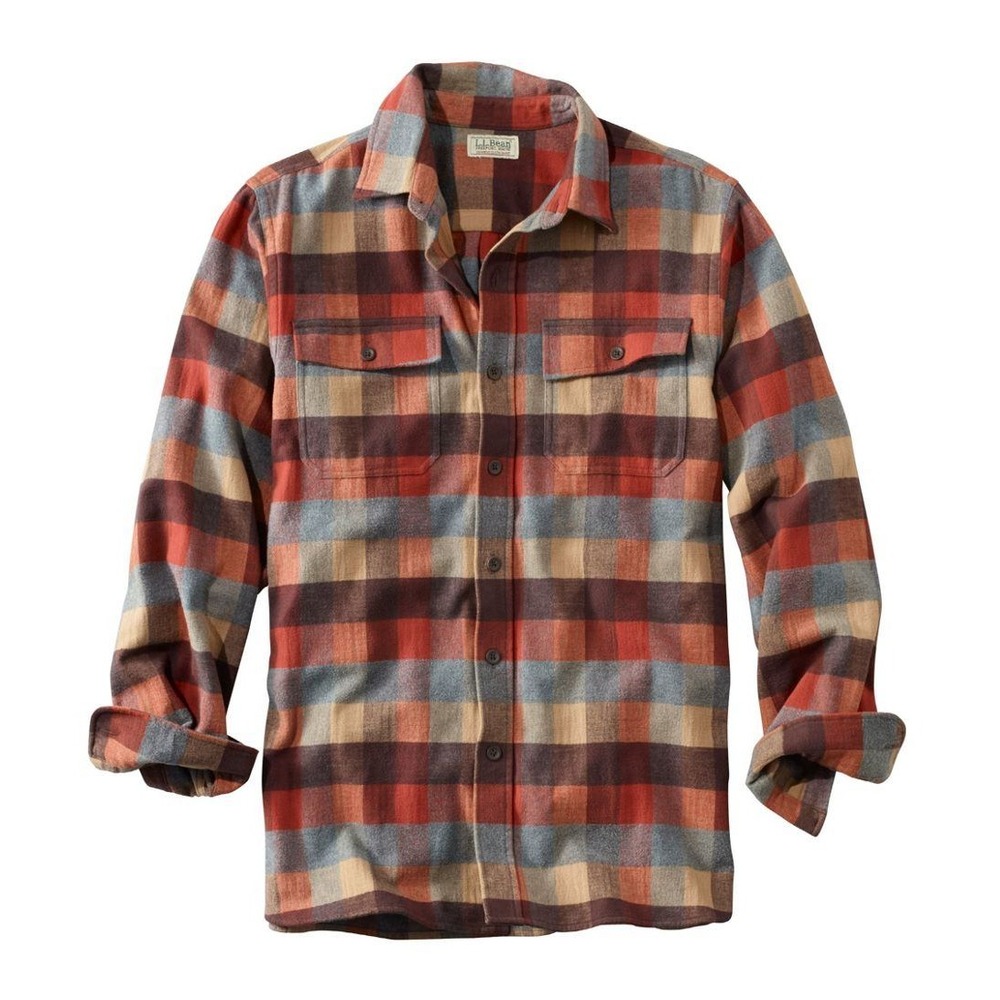 L.L. Bean Chamois Cloth Cotton Shirt Mens L Red Tan Plaid Traditional Fit 277981